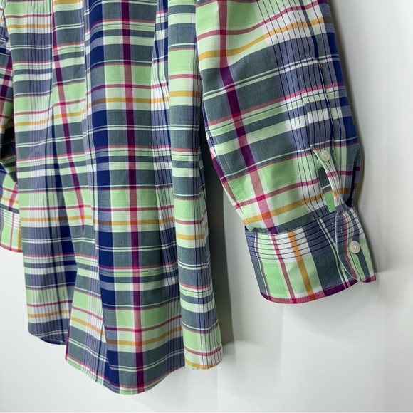 Chaps No Iron Preppy Spring Plaid Button Up Shirt Green Blue Pink Multi Size M - Picture 11 of 16